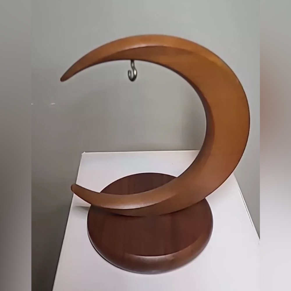 Wooden crescent shaped ornament stand